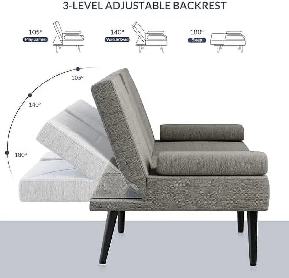 Black Convertible Sofa Bed with USB Ports and Adjustable Backrest T8743