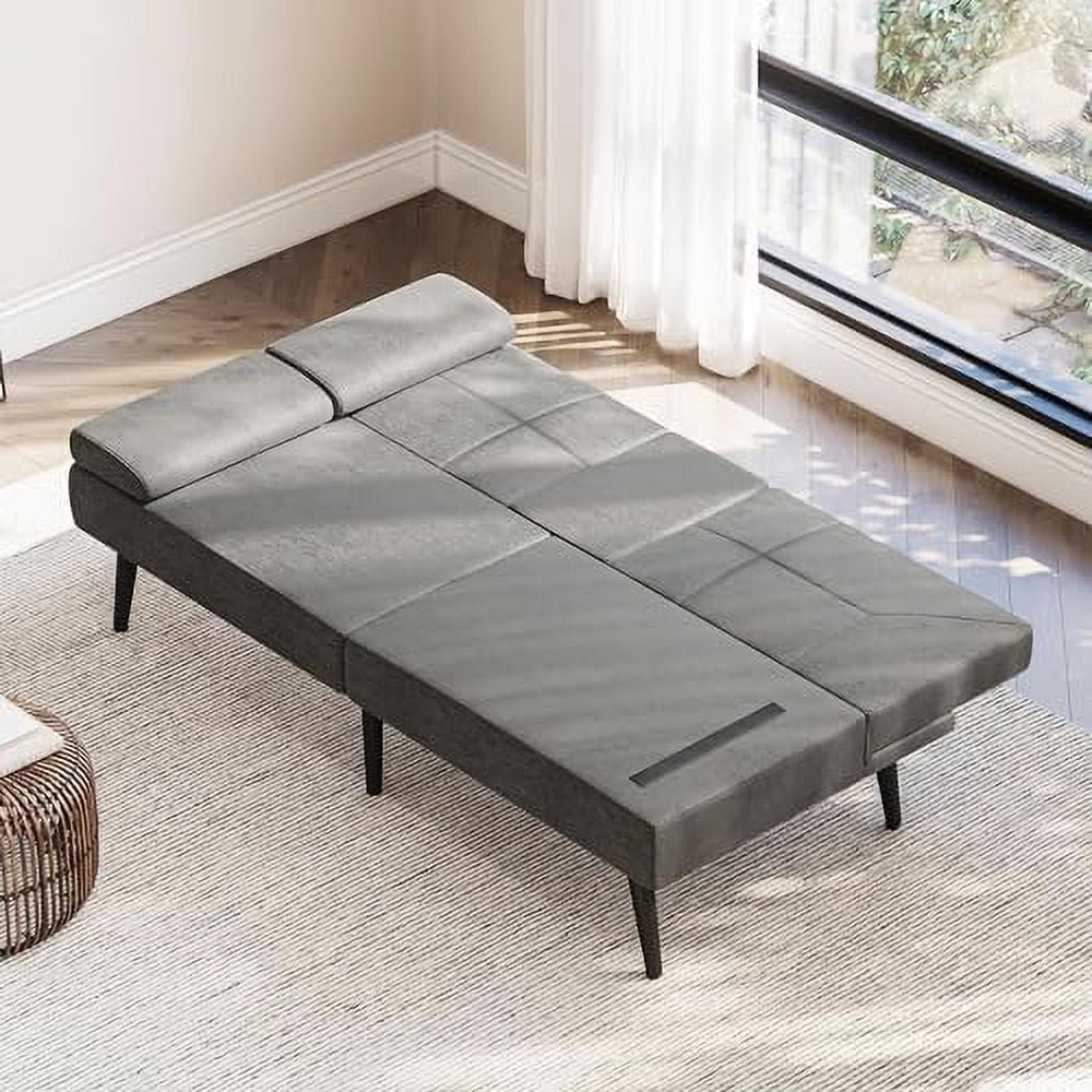 Black Convertible Sofa Bed with USB Ports and Adjustable Backrest T8743