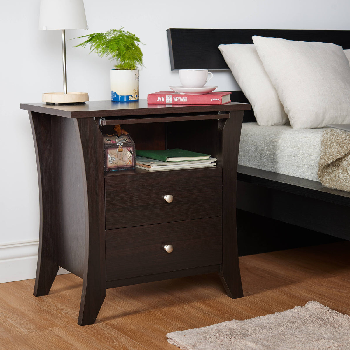 Modern Espresso 2-Drawer Nightstand J557926