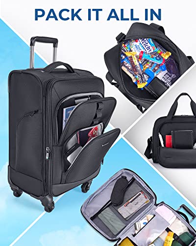 Black Expandable 20 inch Carry on Luggage with Spinner Wheels S10058