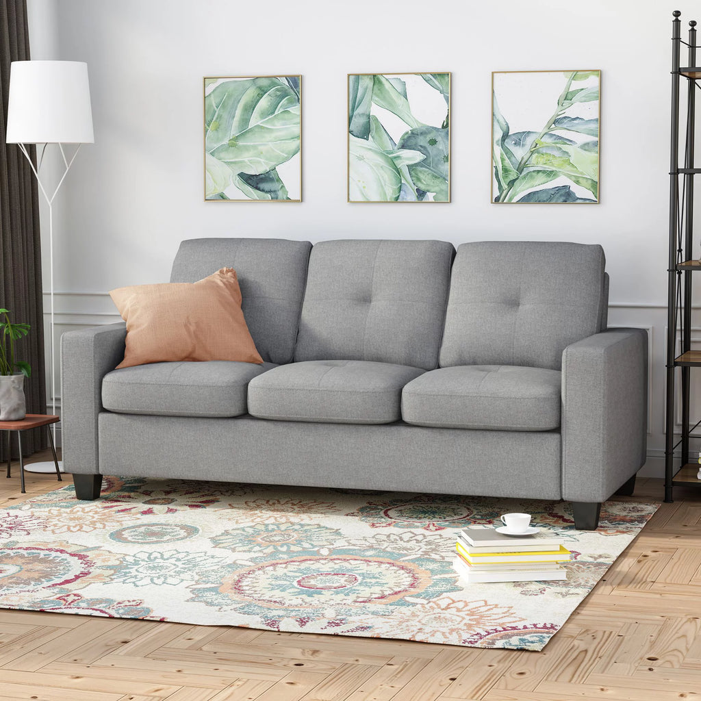 Gray Fabric Tufted 3 Seater Sofa W224