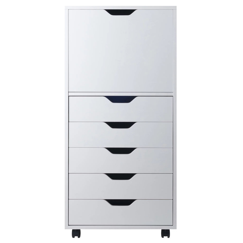 White 5 Drawer Rolling Wood Dresser E12318