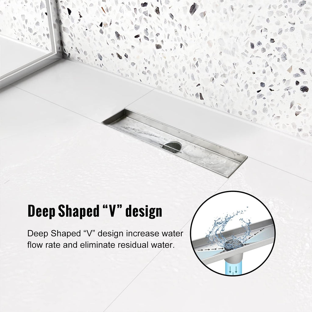 Brushed 304 Stainless Steel 12 inch Linear Shower Drain with Removable Grid Panel E741686