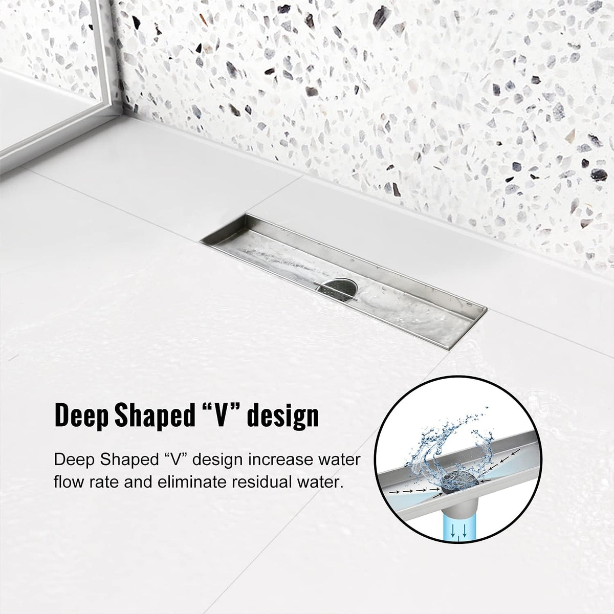 Brushed 304 Stainless Steel 12 inch Linear Shower Drain with Removable Grid Panel E741686