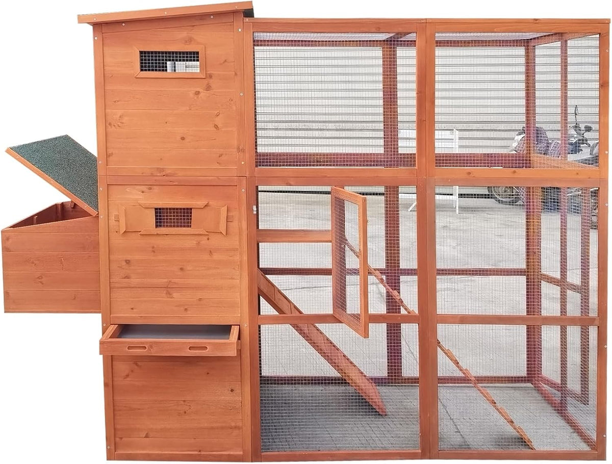 90.6" Wood Chicken Coop Hen House Nesting Box Run Cleaning Tray Y388