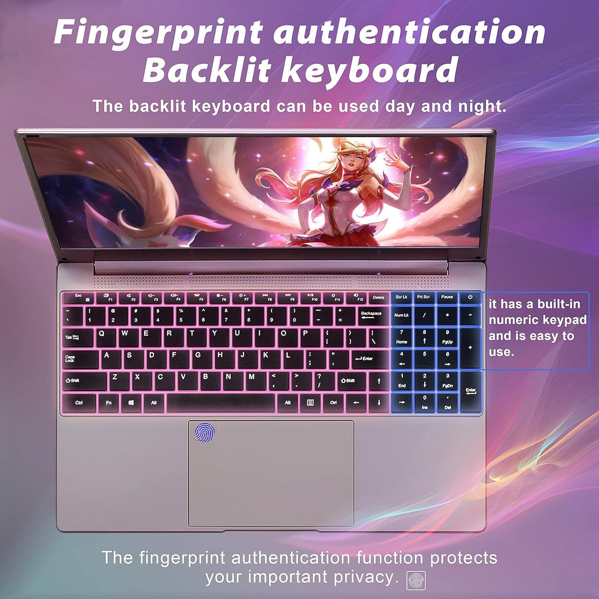 15.6 Inch FHD Luminous Keyboard Laptop 12G RAM 256GB SSD Rose Gold A86655