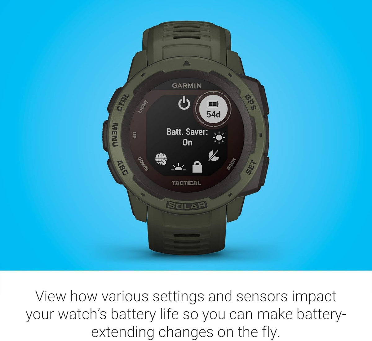 Moss Green Solar-Powered Rugged Outdoor Smartwatch W622882