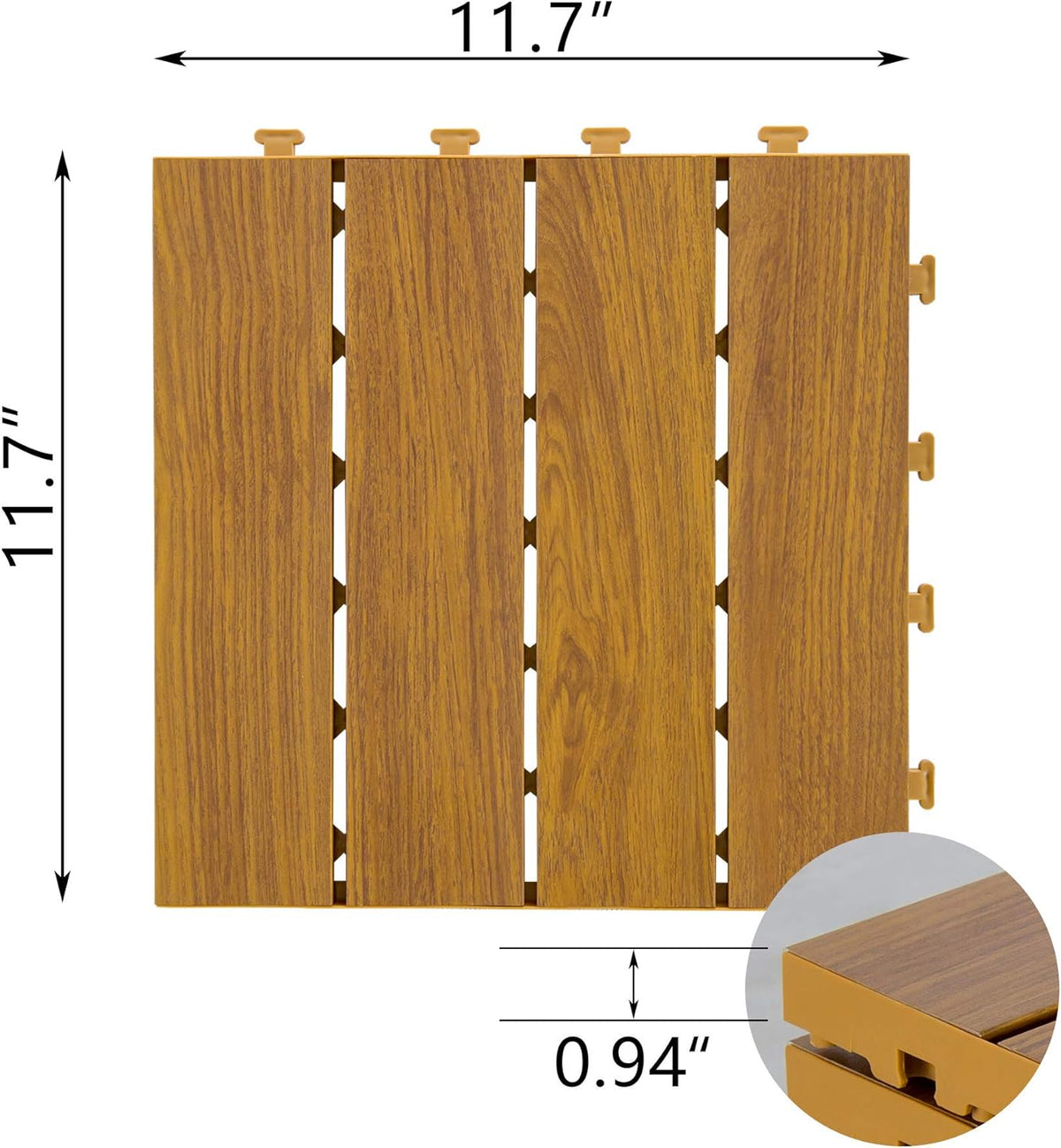 9PCS Aluminum Interlocking Deck Patio Tiles, 12” x 12” Wood Acacia B433