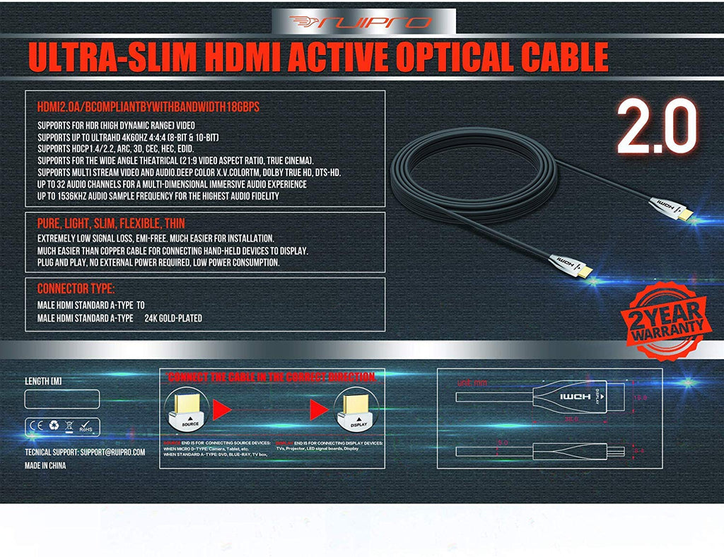 Fiber Optic HDMI Cable 65FT 4K 60FPS HDMI 2.0 18Gbps Active Optical Cable T435305
