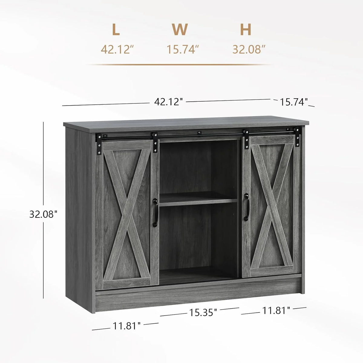 Wash Gray Coffee Bar Cabinet with Sliding Barn Doors F4304