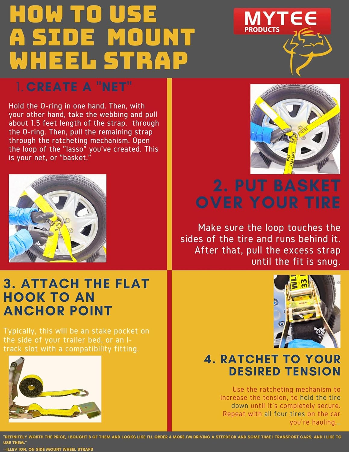 4 Pack 2 x 10' Car Tie Down Ratchet Strap with Flat Hook B9229