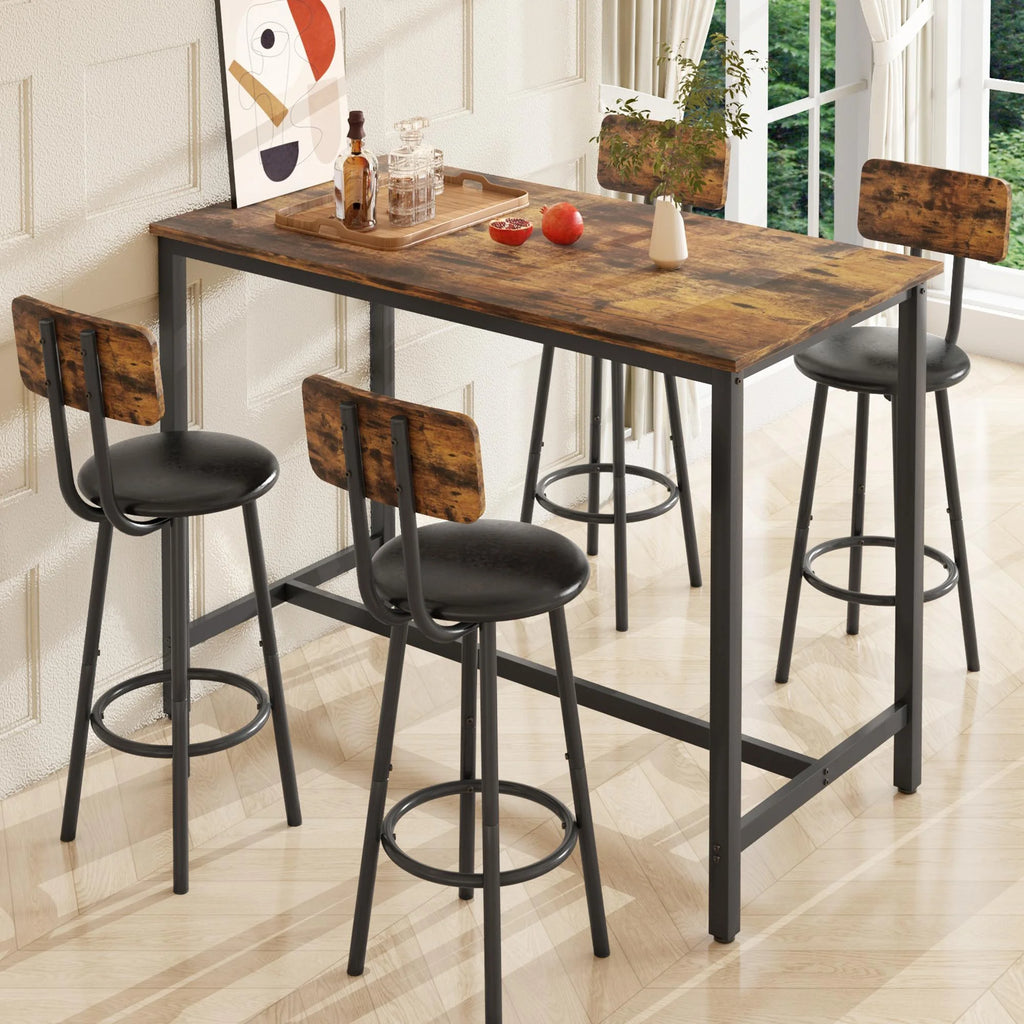 5 Piece Bar Height Dining Table Set with Upholstered Stools C302072