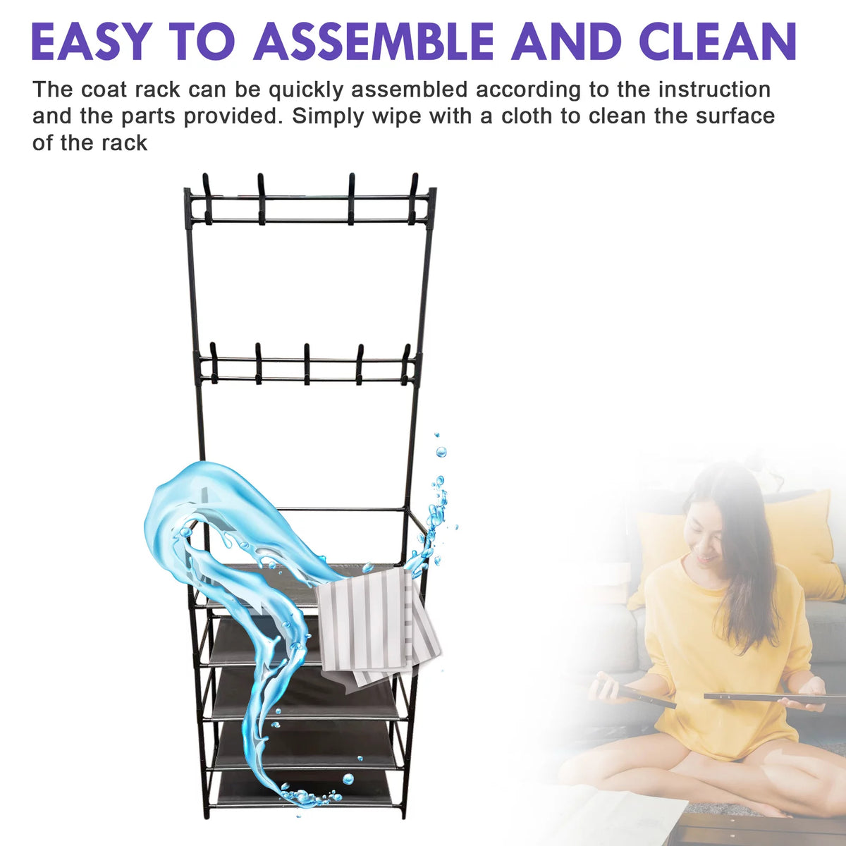 Coat Rack Stand with 5 Shelves Storage Black A1718