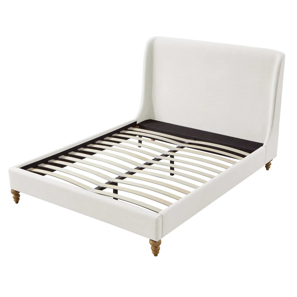 Cream White Tufted Linen Twin Size Bed Frame K191309