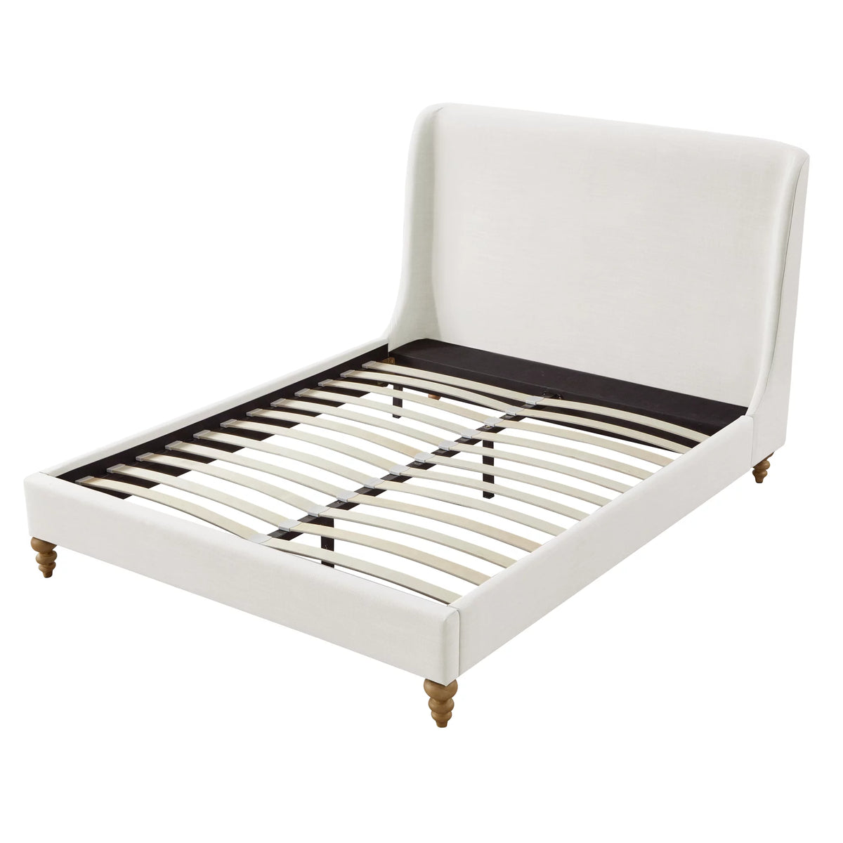 Cream White Tufted Linen Twin Size Bed Frame K191309