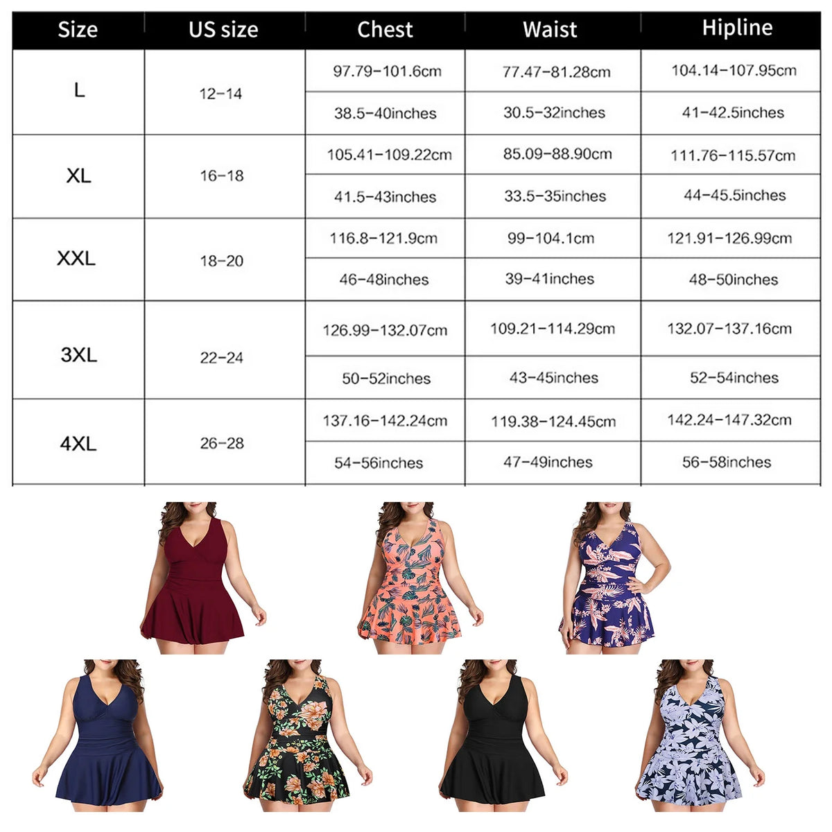 Plus-Size Flower Printing One Piece Swim Dress Tummy Control Swimsuit T33591