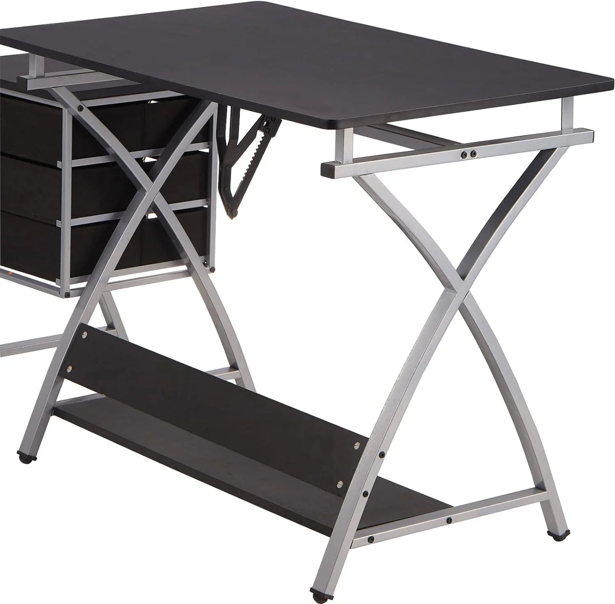 Adjustable Drafting Table with Stool and Storage Drawers, Black U1712