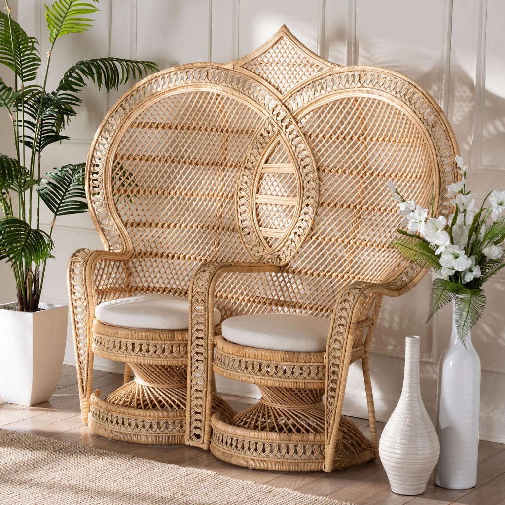 Natural Brown Rattan Two-Seater Chair V232