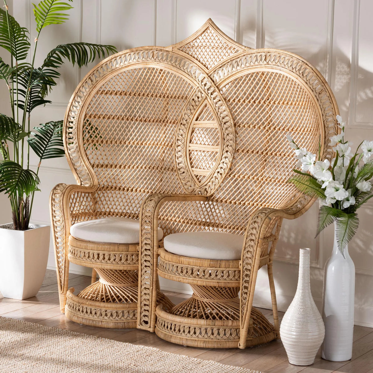 Natural Brown Rattan Two-Seater Chair V232