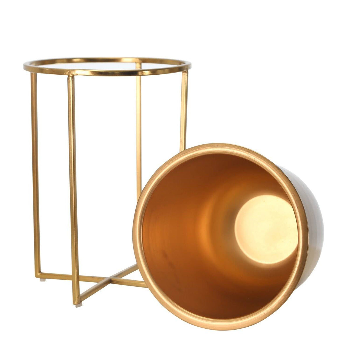 Gold Metal Frame Glass Planter Set of 2 U13268