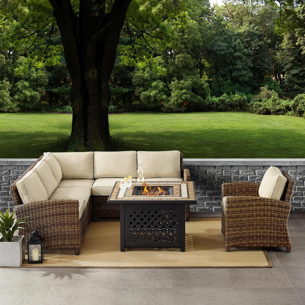 5Pc Outdoor Wicker Sectional Set Sangria/Weathered Brown C676