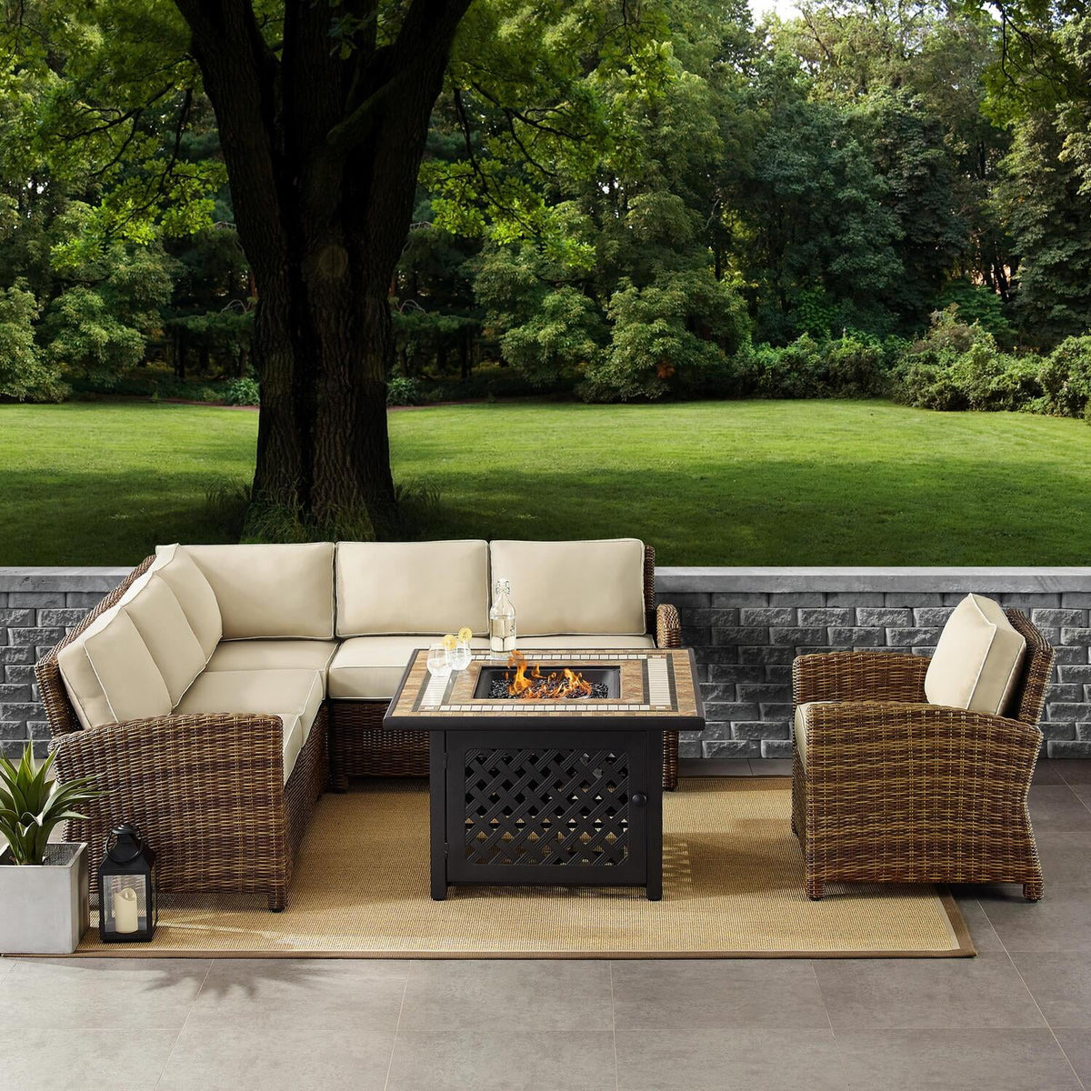 5Pc Outdoor Wicker Sectional Set Sangria/Weathered Brown C676
