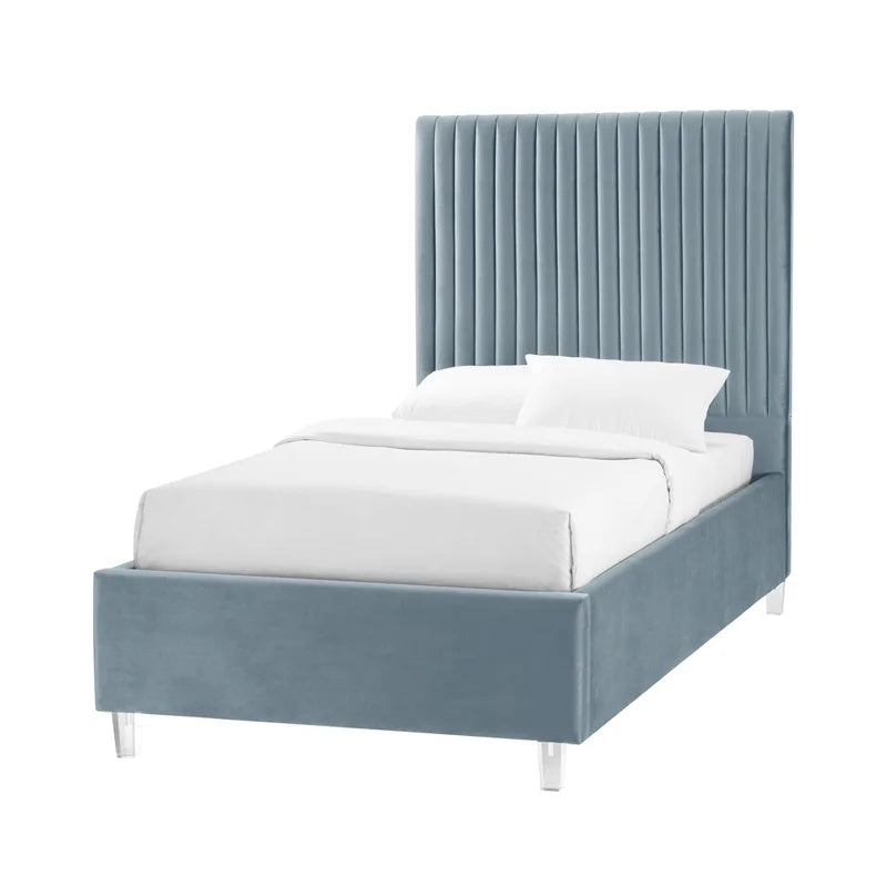 Velvet Full Platform Bed Slate Blue W400593