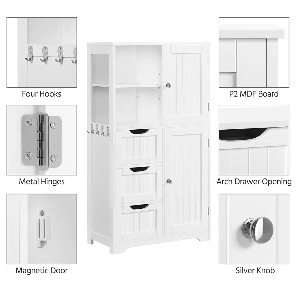 White 3 Drawer Wooden Bathroom Storage Cabinet M967968