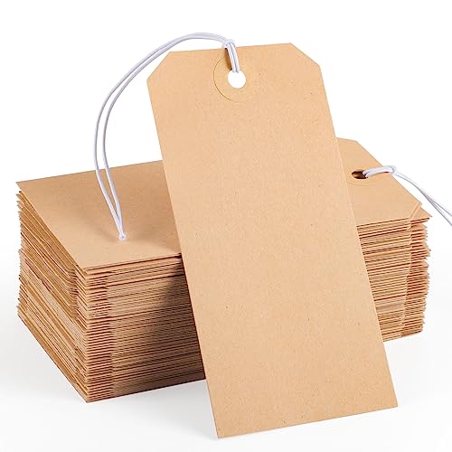 100pcs White Hang Paper Tags with String Attached T68418