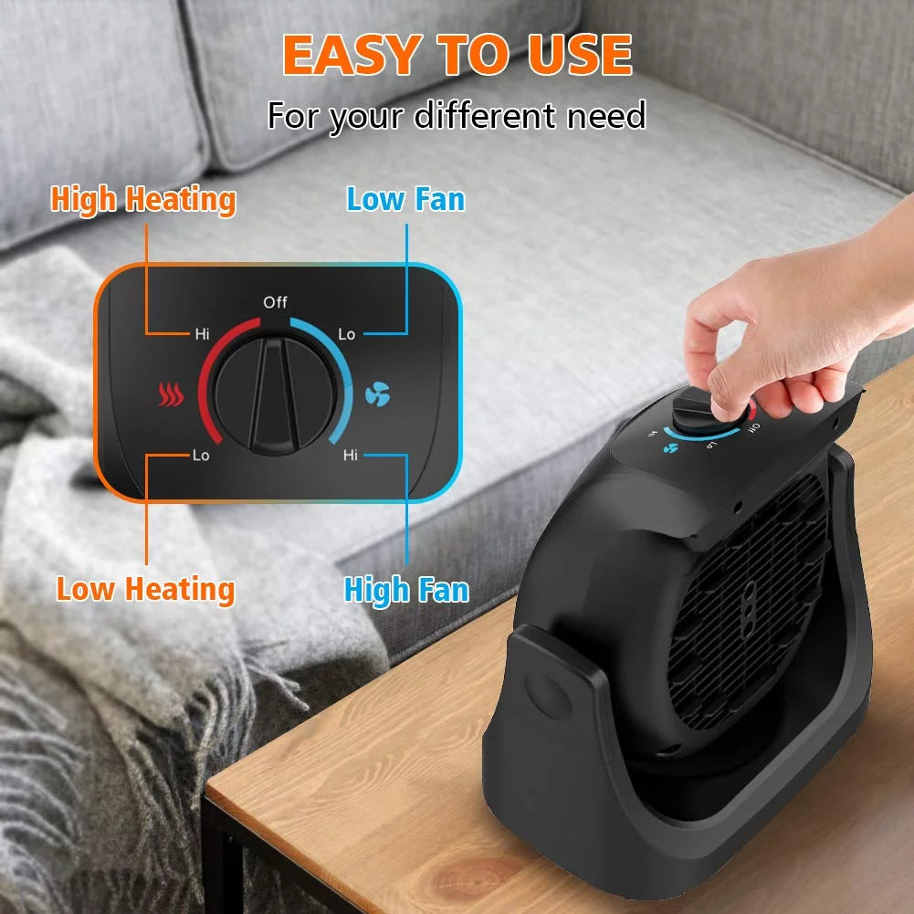2 in 1 Personal Electric Table Fan and Heater Combo Black N764
