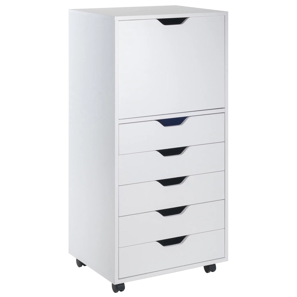 White 5 Drawer Rolling Wood Dresser E12318