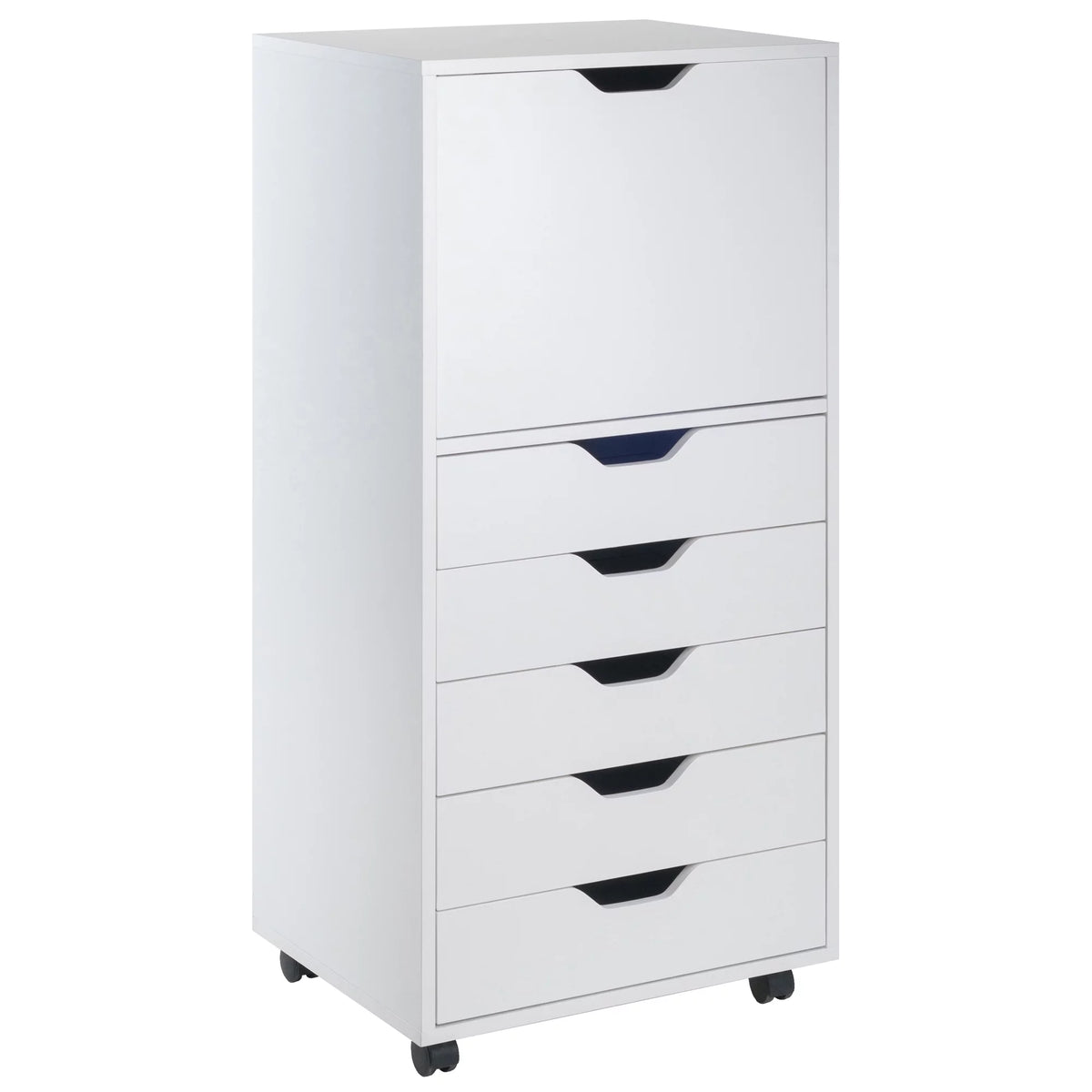 White 5 Drawer Rolling Wood Dresser E12318