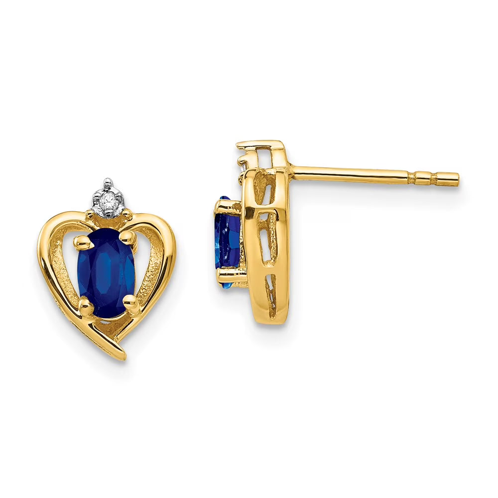 14k Sapphire and Diamond Heart Earrings J20102