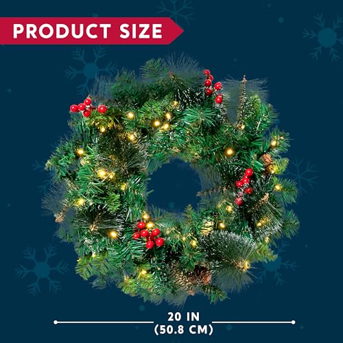 20” Artificial Christmas Wreath Prelit with 50 LED Lights H672