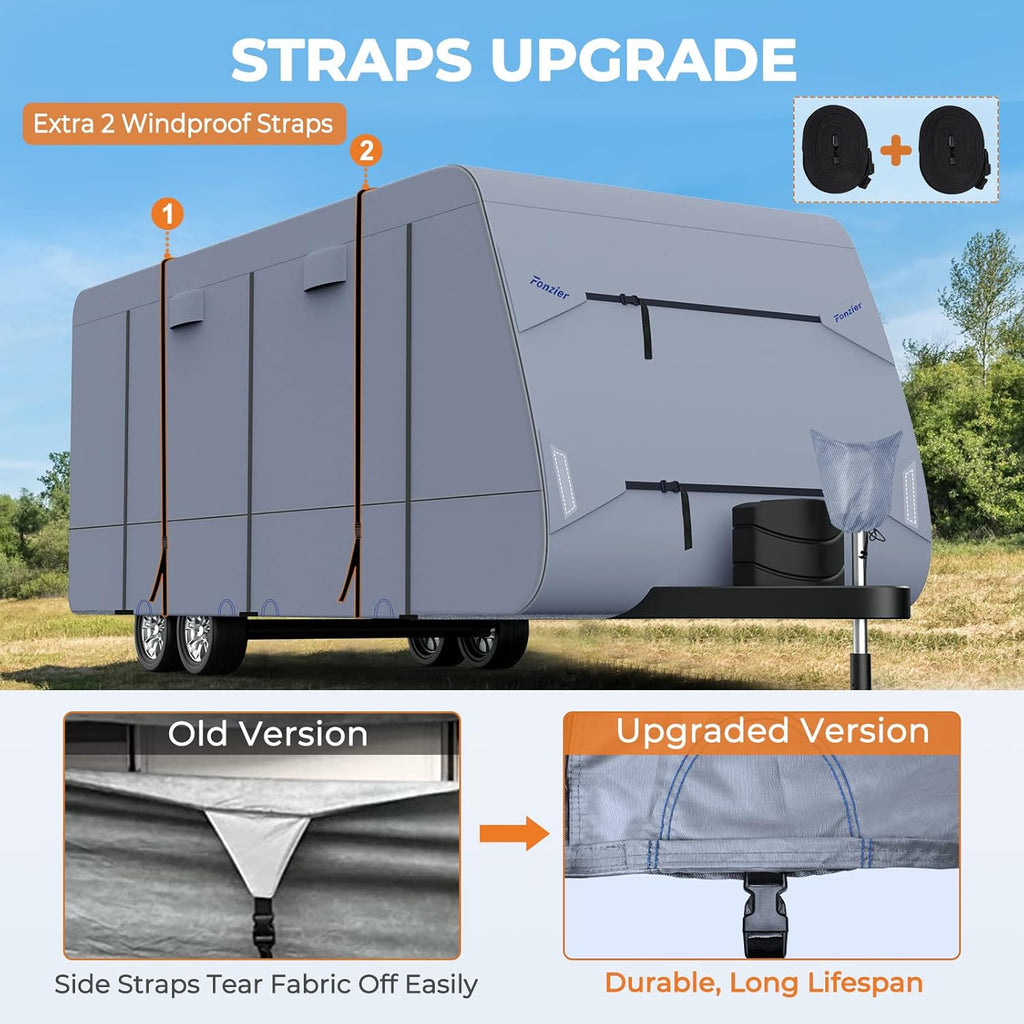 Waterproof Travel Trailer RV Cover with 4 Gutter Spout Covers B911