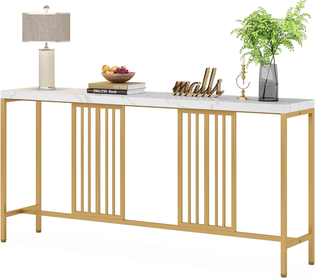 70.9 Inch Extra Long White and Gold Console Table T255