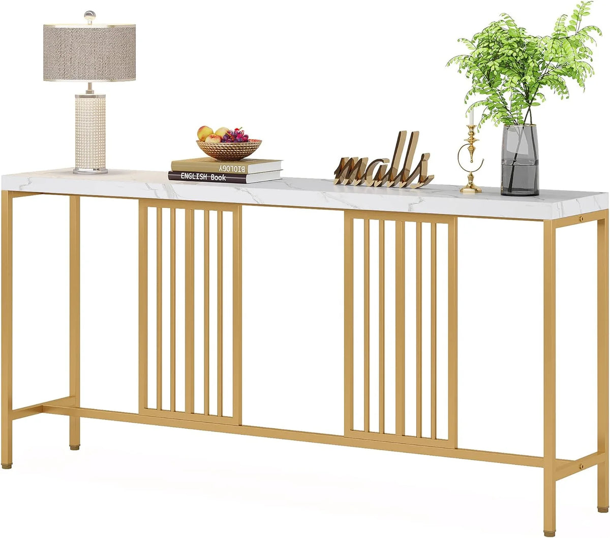 70.9 Inch Extra Long White and Gold Console Table T255