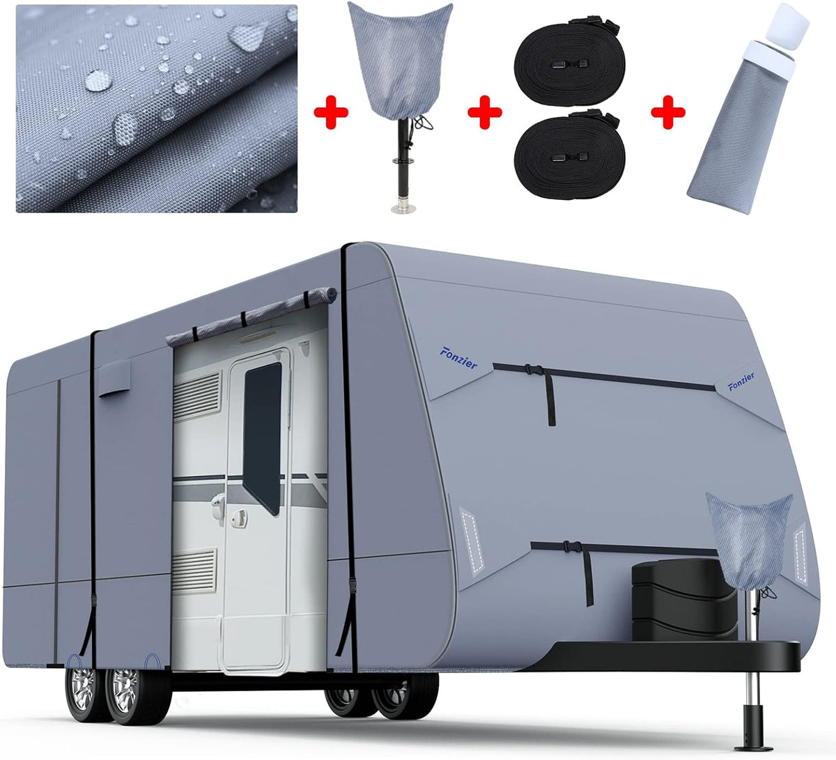 Waterproof Travel Trailer RV Cover with 4 Gutter Spout Covers B911