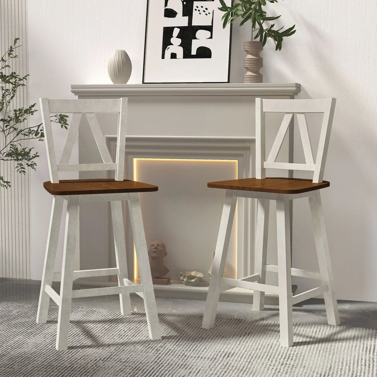 3-Piece Counter Height Wooden Dining Table Set with Storage Cabinet L5908