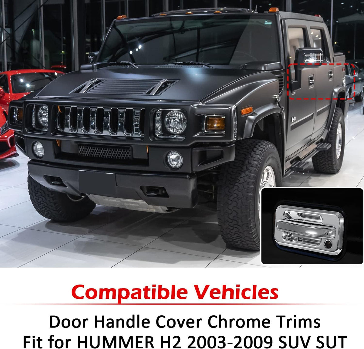 Chrome Door Handle Cover Trims Bezel with Key Hole Pack of 2 F198625