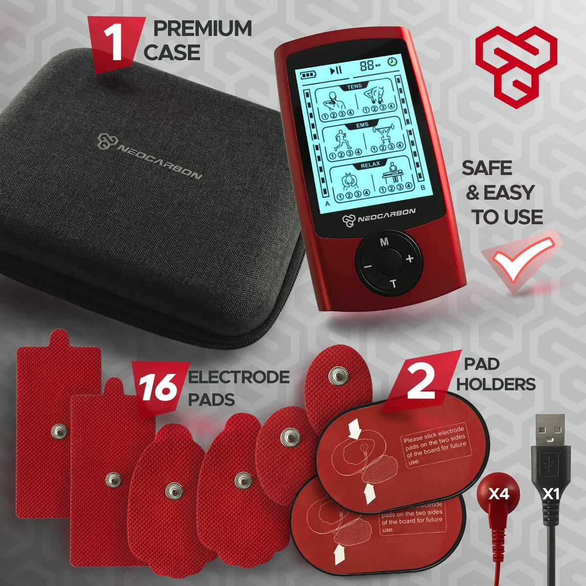 16 Electrode Pads TENS EMS Muscle Stimulator Z116833