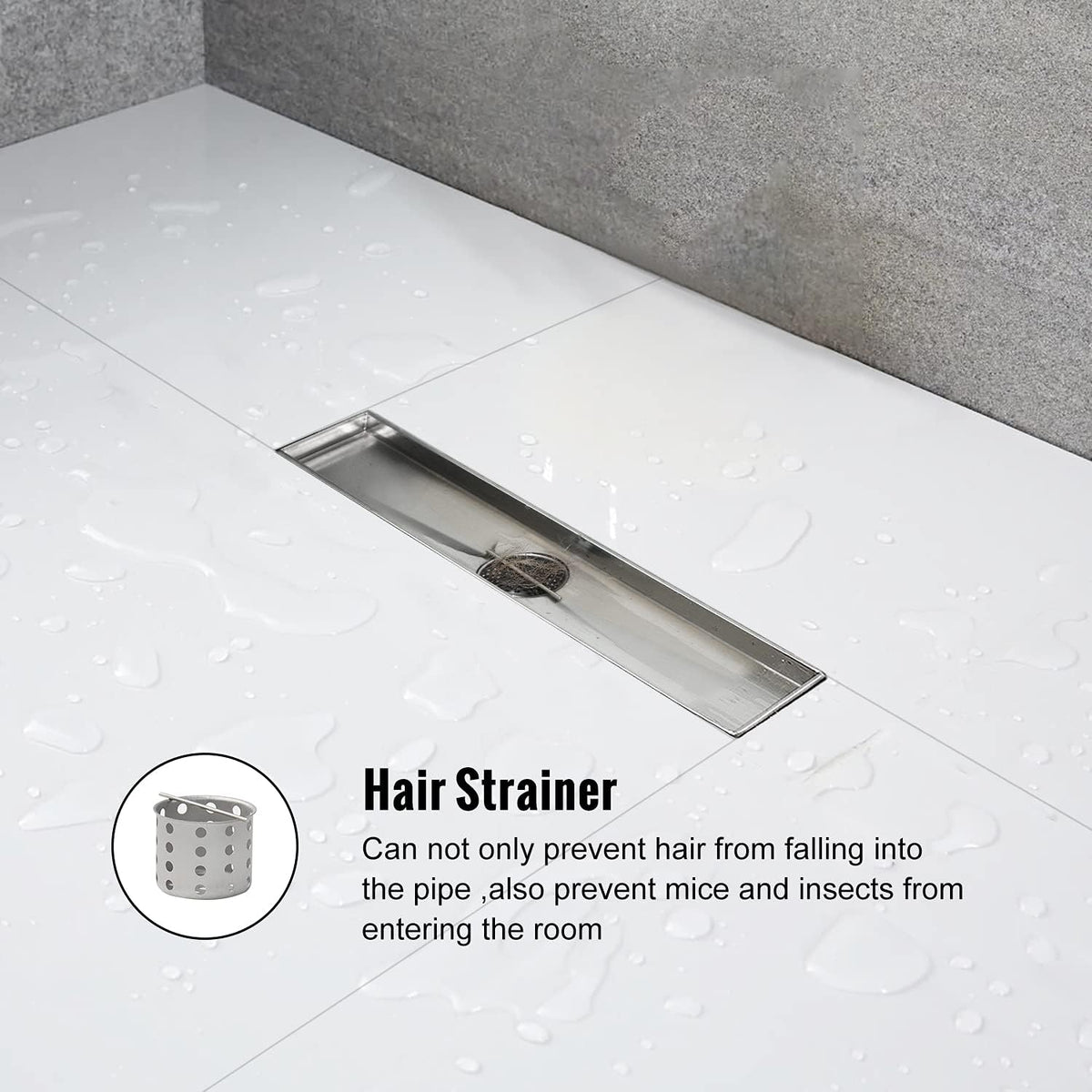 Brushed 304 Stainless Steel 12 inch Linear Shower Drain with Removable Grid Panel E741686