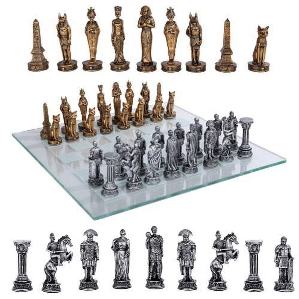 Egyptian vs Roman Chess Set with Glass Board E610