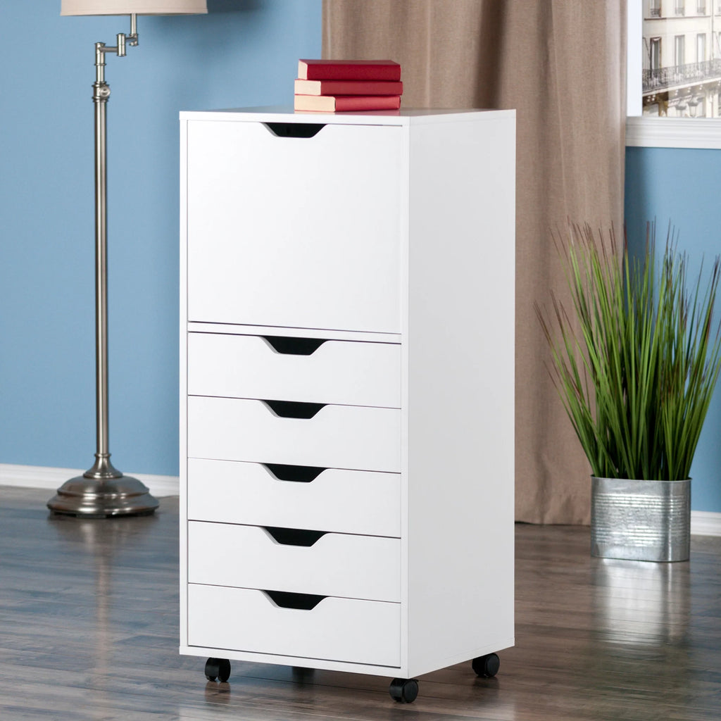 White 5 Drawer Rolling Wood Dresser E12318