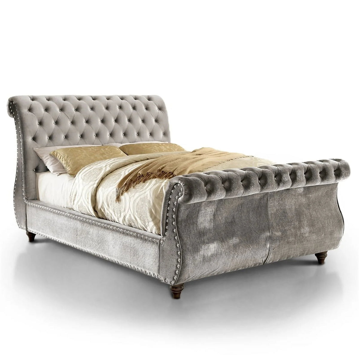 Gray Fabric Queen Sleigh Bed N322862