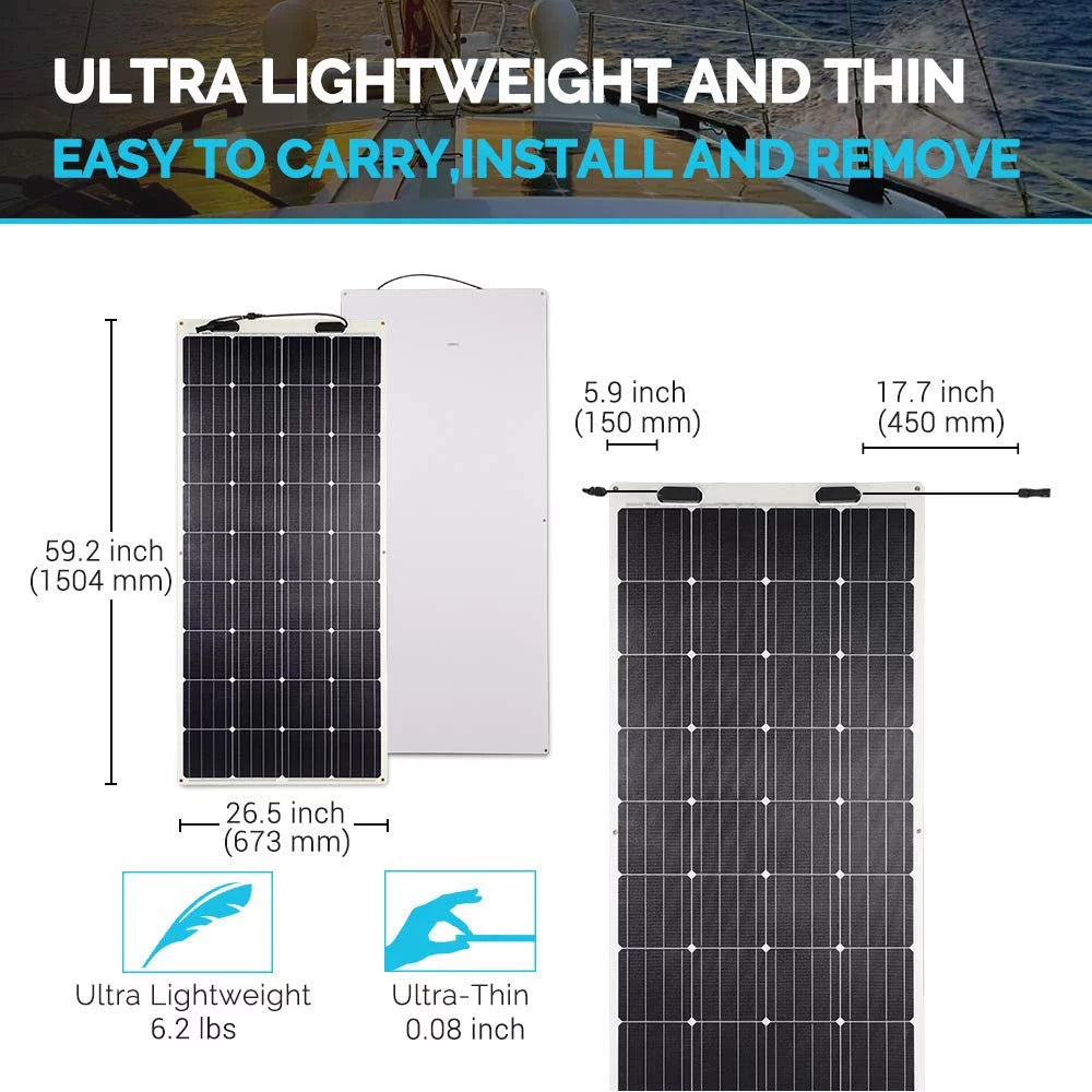 160 Watt 12 Volt Flexible Monocrystalline Solar Panel T380
