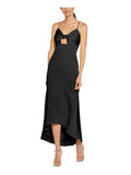 Black Cut Out Tie V-back Zippered Sleeveless Sweetheart Neckline Midi Hi-Lo Dress S4917