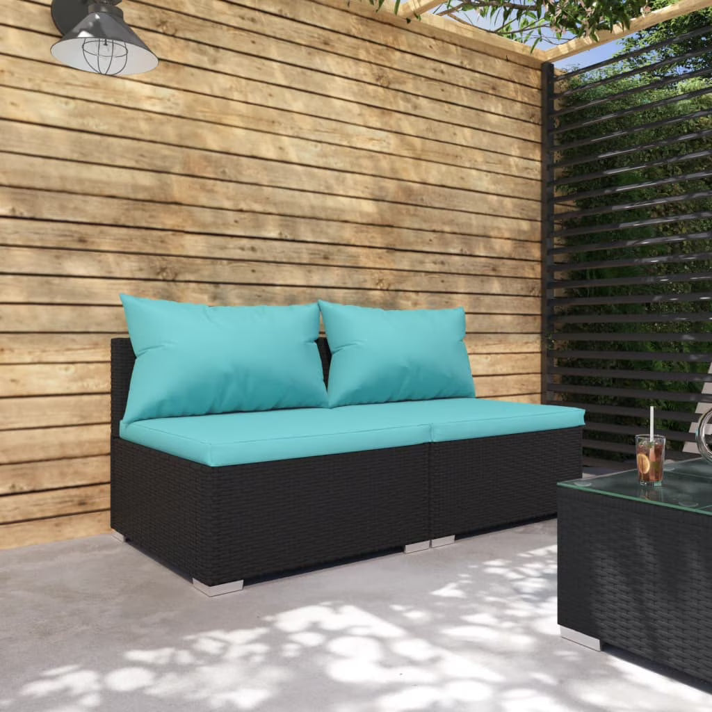 2 Piece Patio Furniture Set with Cushions Poly Rattan Black S197