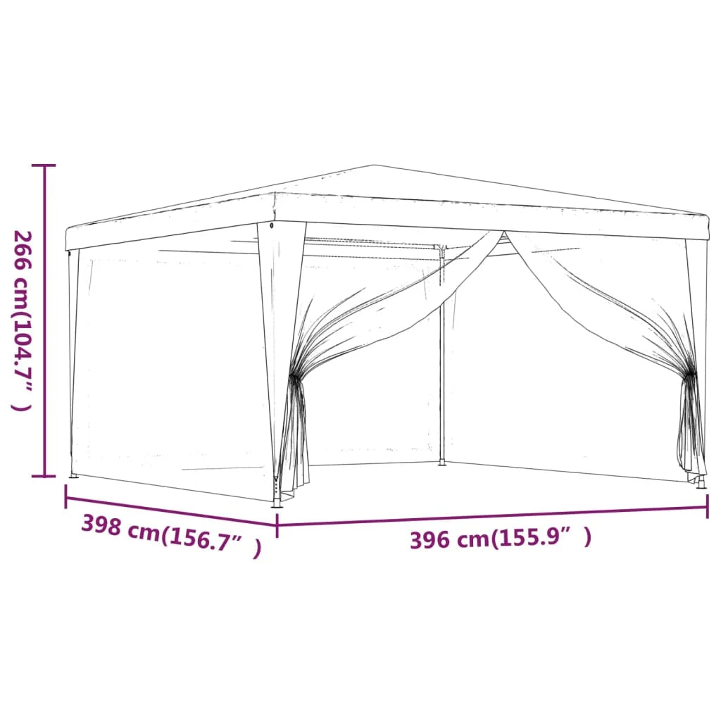 Green 13.1'x13.1' HDPE Party Tent with 4 Mesh Sidewalls W42599