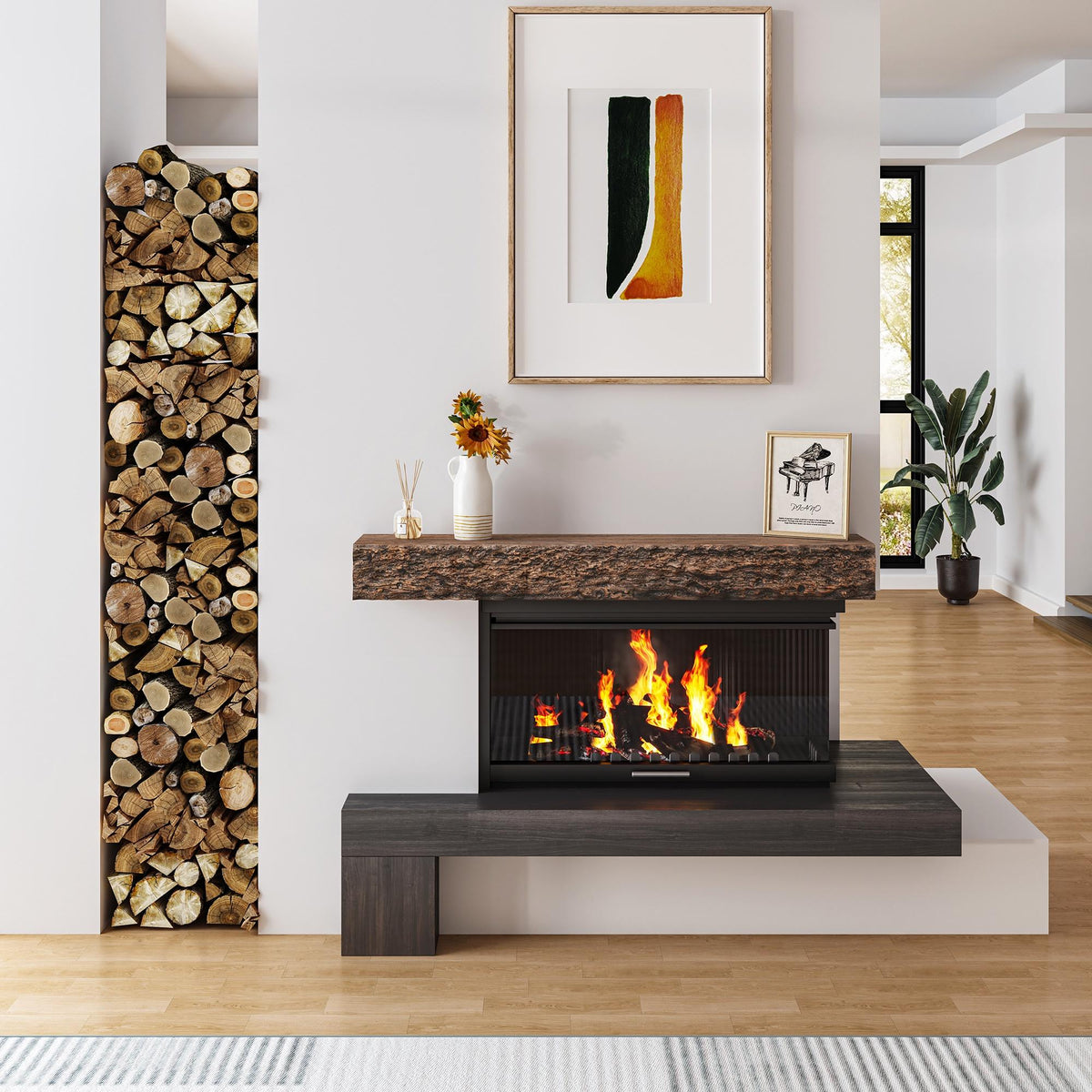 52inch Distressed Brown Floating Concrete Fireplace Mantel Shelf X29006